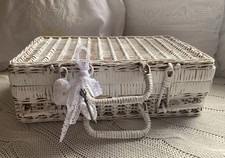 Shabby Vintage Look Landhaus Deko Koffer aus Korbgeflecht Upcycling -676