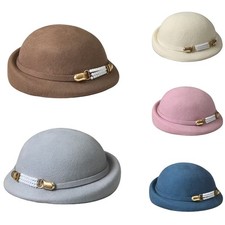 Damen Winter Wollhut Hochzeit Party Baskenmütze mit Perlenkette Deko Filzhut