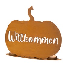 Teelichthalter Kürbis | Windlicht Willkommen | Rost auf Stand | 30x26 cm