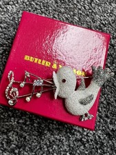Butler & Wilson B&W Silber Singvogel Brosche Musiknoten verpackt