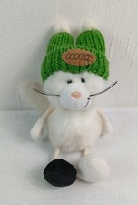 Vintage Nici Katze weiß, grüne Mütze, Schal Plüsch Kuscheltier Schlenker - RAR