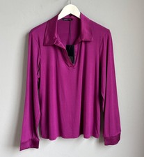 Bluse Shirt Damen Gr. S M L 36 38 40 Satin Kragen Italy Lila Violett Viskose