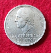 Weimarer Republik 5 Reichsmark Lessing 1929 F Original