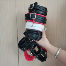 NEU Sklave Gepolsterte PU Leder Handschellen Handgelenk Knöchel Schäkel Kragen