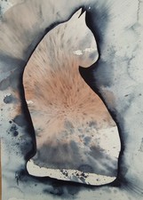 aquarell " Katzen-Silhouette "  Mieze, Cats.. schlicht, Blauton unikat sabsyjou