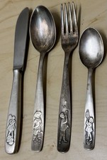 Versilbertes Kinderbesteck 4tlg.  Auerhahn 90 - Vintage 60er Jahre