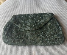   Vintage  Abendtasche mit Perlenstickerei, grün, 13 x 20 cm