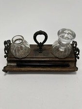 Antikes Tintenzeug Holz Glas