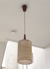 TEAK DECKENLAMPE PENDELLEUCHTE 60ER JAHRE TEXTILSCHIRM MIDCENTURY DENMARK DESIGN