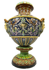 Wilhelm Schiller & Sohn XL Majolika Urnenvase 19 Jh.  N-44