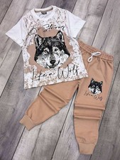 NEU! Jungen komplett Outfit Anzug Set Hose Shirt Gr.134/140 Wolf modern cool