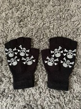 Fingerlose Handschuhe schwarz Totenkopf Schädel Skull weiß Strick
