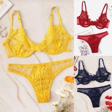 Dessous Nachtwäsche 1*BH+1*Höschen 2-teiliges Set Spitzenkleider rot/blau/gelb