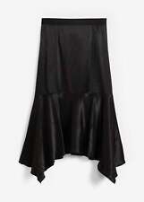 Asymmetrischer Satin Rock Gr. 46 Schwarz Damen Midirock Freizeitrock Skirt Neu