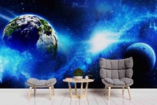 3D Weltraum Planet Blau Tapete