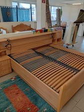 Doppelbett Buche hell Lattenrost 2x 90X200 mit Nachtschrank ,Licht u Bettkasten