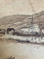 Sehr Schön Zeichnung XIX 1850 Schweiz Elbe Sachsen Zum Identifizieren Altes Boot