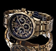 Pierrini Herren Armband Uhr Chronograph Schwarz Gold Farben Butterflyschließe