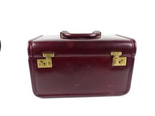 Vintage Beauty Case Leder Bordeaux mit Schlüssel Schminkkoffer (WM)