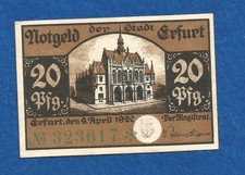 10 117 Notgeld Stadt Erfurt 20 Pfg., 9.4.1920, KN grün 6-stellig mit Stern