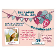 Einschulung Einladungskarten 1. Schultag Einschulungskarten Fahnen Girlande Rosa