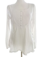 ⭐ CHILLNORWAY Knopf Halsbluse für Damen Knöpfe Weiß L Langer Ärmel Baumwolle ⭐