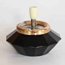 Vintage Dreh Aschenbecher Glas Metall 12cm Mid Century 60er 70er mechanisch