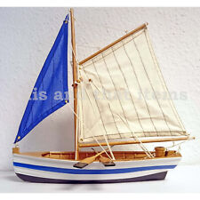 SEGELBOOT JOLLE STANDMODELL STOFFSEGEL MIT PADDEL HOLZ HÖHE 33 CM BLAU WEIß SY38