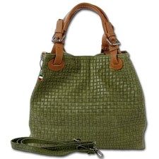 Florence Damen Handtasche Echtleder olivgrün Flechtmuster OTF164G