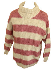 Vintage Herren Aran Zopf Pullover Rollkragen Wolle Handarbeit ca. Gr. 54 L