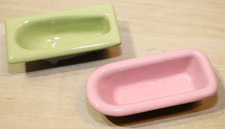 2x Alte Badewanne Karlstadt für die Puppenstube Gußeisen emailliert Rosa, Grün