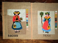 Vintage 2 Rico Gobelin Stickerei-Bilder Handarbeit 59299+300, 2 Mädchen Tracht