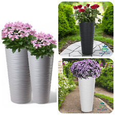 Hoher Pflanzkübel Slim Rund mit Einsatz – Wellen-Dekor, Kunststoff, bis 79 cm