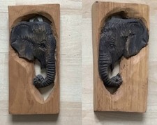 2 x Wanddeko Holz Asien Thailand geschnitzt Elefanten 