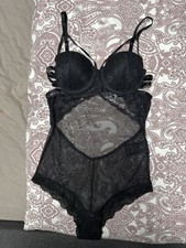 H&M Spitzenbody Netzbody Body Einteiler Schwarz 36 NEU