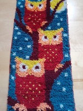 Knüpfbild, Wandbehang, Eule, Vintage, Handarbeit, 70er, 80er, Wanddeko