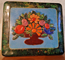 Eduscho Deckeldose Blech Kunststoff  Dose mit Blechdeckel in Emaille Optik Grün