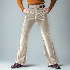 Herren Samt Schlaghose Anzughose Retro Disco Kostüm Schlank Lässig Formal