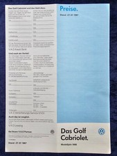 VW Golf 1 Cabrio, Cabriolet Preisliste, 27.07.1987  Cabrio / Cabrio Quartett