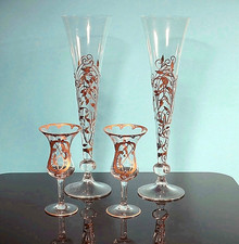 NAGEL Ideen in Glas Sektflöten & Likörgläser Set Goldauflage handbemalt Germany