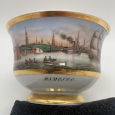 seltene Meissen Hamburger Hafen Biedermeier Veduten- Ansichtentasse 1850 DEFEKT!