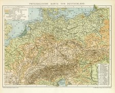 Deutschland Deutsches Reich physikalisch antike Landkarte Lithographie ca. 1892