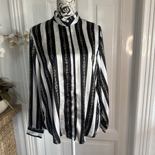 Bluse Oberteil Object Größe 40 Schwarz-Weiß Gold, Edel Designer Seidig Hemd