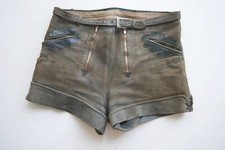 Kurze 60/70er Vintage Lederhose Doppelzipp Eichenlaub speckig grau Gr.54