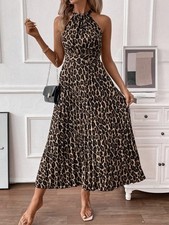 Damen Maxikleid Maxi Kleid Animal Print Leoparden-Muster Off-Shoulder S-XL