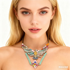 XXL Adler Blogger Bunt Halskette Kette Damen Collier Statement Strass Perlen 269