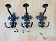 3 Garderobenhaken Kleiderhaken Schmiedeeisen groß schwarz gebraucht m. Schrauben