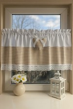 Scheibengardinen Landhaus Shabby  Beige Weiß Karo Farbauswahl Grün Grau….