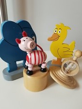 4 tlg Wackelfigur/ Drückfigur Goki, Kreisel Holzkreisel, 2 Figuren Holz