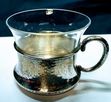 6 Teetassen aus 800er Silber mit Glaseinsatz Johann Beck Schw. Gemünd gehämmert